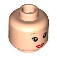 Minifig Head Alice in Wonderland, Red Lips, Open Mouth Smile, Dark Tan Eyebrows, Eyelashes Print