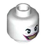Minifig Head Joker, Gray Wrinkles and Moustache, Dark Pink Lips, Wide Grin with Clenched Teeth / Lips Pursed Print