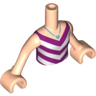 Minidoll Torso Girl with Magenta and White V-Stripe Top with Medium Azure Necklace with Heart Pendant Print, Light Nougat Arms with Hands