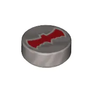 Tile Round 1 x 1 with Red Bat Print