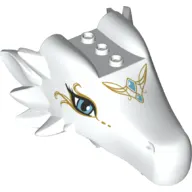 Creature Body Part, Dragon Head Upper Jaw with 3 Studs on Top and Dark Azure Eyes, 2 Diamonds and Gold Tribal print (Elandra)