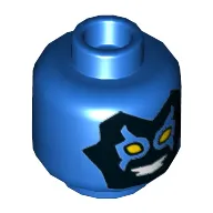 Minifig Head Blue Beetle, Black Mask with Yellow Eyes and White Teeth Print [Hollow Stud]