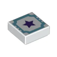 Tile 1 x 1 with Medium Azure Outline and Dark Purple Star Print