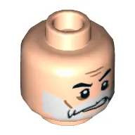 Minifig Head Captain Rex, Beard White, Moustache, Eyebrows, Cheek Lines, Sneer Print [Hollow Stud]