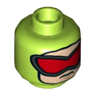 Minifig Head Killer Moth, Dual Sided, Balaclava with Nougat Face, Red Goggles / Scared Print [Hollow Stud]