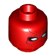 Minifig Head Red Hood, Mask with Dark Red Contour Lines and White Eyes Print [Hollow Stud]
