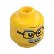 Minifig Head Chuck, Glasses Rectangular, Gray Eyebrows and Moustache Print