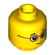 Minifig Head Dark Red Glasses, Freckles [Recessed Stud]