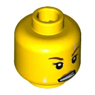 Minifig Head Kickboxer, Dark Tan Lips, White Sweat Beads, Teeth Clenched / Lopsided Open Smile Print