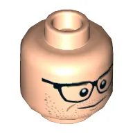 Minifig Head Kevin Beckman, Dual Sided, Glasses, Dark Tan Eyebrows, Stubble Beard, Smile / Red Eyes, Angry Print [Hollow Stud]