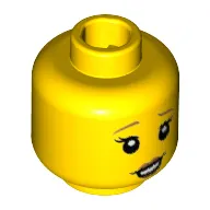 Minifig Head Babysitter, Raised Dark Orange Eyebrows, White Pupils, Dark Orange Lips, Lopsided Open Smile Print