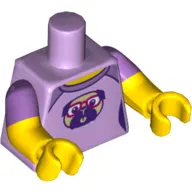 Torso, Dual Molded Arms, Shirt with Medium Lavender Shoulders and Pug Dog with Red Glasses Print, Medium Lavender Sleeves Pattern, Yellow Arms and Hands