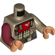 Torso, Odd Arms, Armor with Large Red Collar, Belt with Pouches Print (Baze Malbus), Left Dark Tan Arm, Right Dark Red Arm, Nougat Hands