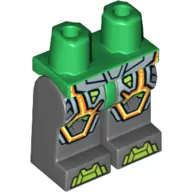 Hips and Dark Bluish Gray Legs with Lime Armor and Orange and Yellow Circuitry, Lime Hexagonal Knee Pads and Lime Boots Print