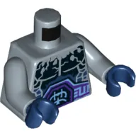 Torso Chest with Black Cracks, Dark Bluish Gray Scales, Dark Purple and Light Blue Belt Print, Sand Blue Arms, Dark Blue Hands
