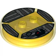 Function Brick Round 4 x 4 x 2/3 with 2 Studs and Video Game Joystick and Wood Grain print