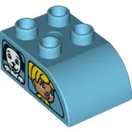 Duplo Brick 2 x 3 with Curved Top - Dual Side Print Windows / Side A Duplo Girl and Dog / Side B Boy and Cat