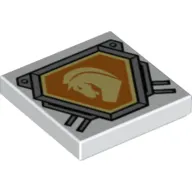 Tile 2 x 2 with Bright Light Yellow Horse Head on Orange Shield with Silver Border Print