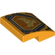 Brick Curved 2 x 2 x 2/3 with Gray Shield Emblem with Bright Light Orange Bull Inset Print