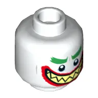 Minifig Head Joker, Green Eyebrows, Red Lips, Sharp Teeth, Wide Clenched Grin / Wide Open Mouth Grin Print