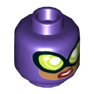 Minifig Head Catwoman, Balaclava, Large Lime Goggles, Medium Nougat Face, Smile / Sneer Print