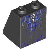Brick Sloped 65° 2 x 2 x 2 with Bottom Tube and Dark Purple and Bright Light Blue Rock/Lightning and White Symbol Print