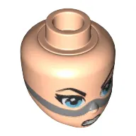 Minidoll Head with Dark Azure Eyes, Black Lips and Open Mouth Snarl with Silver Strap Print (Lashina)