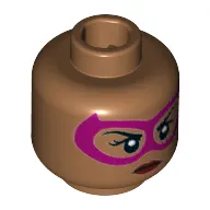 Minifig Head Batgirl, Dual Sided, Magenta Eyemask, Dark Red Lips, Grin with Teeth / Neutral Print [Hollow Stud]