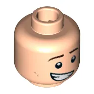 Minifig Head Dick Grayson (Robin), Eyebrows, Reddish Brown Dimples, Lopsided Open Mouth Grin Print [Hollow Stud]