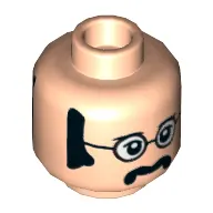 Minifig Head John (The Beatles), Glasses with White Lenses, Sideburns and Moustache, Neutral / Smiling Print
