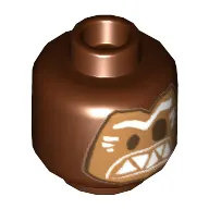Minifig Head Kakamora, Medium Nougat Face, Dark Brown Eyes, White Eyebrows, Triangular Teeth Print [Hollow Stud]