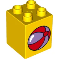 Duplo Brick 2 x 2 x 2 with Medium Lavender and Red Beach Ball Print