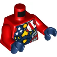 Torso Armor with Stars and Stripes and Silver Plates and Yellow Circle Arc Reactor Print (Justin Hammer), Red Arms, Dark Blue Hands