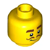 Minifig Head, Dual Sided, Brown Thick Eyebrows, Curly Moustache, Smirk / Thick Moustache, Bushy Beard Print [Hollow Stud]