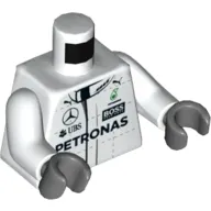Torso Race Suit with Boss, Mercedes-Benz, Petronas, Puma and UBS Logos, Front and Back Print, White Arms, Dark Bluish Gray Hands