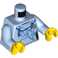 Torso Hoodie, White Laces, Front Pocket, Scrolls Print, Bright Light Blue Arms, Yellow Hands