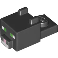 Animal Body Part, Cat Head 1 x 2 with Cube with Ears, Nose and Pixelated Face with Green Eyes and Bright Pink Nose Print (Cat)