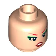 Minifig Head Poison Ivy, Dual Sided, Red Eyebrows, Green Eye Shadow, Worried / Pursed Lips Print [Hollow Stud]