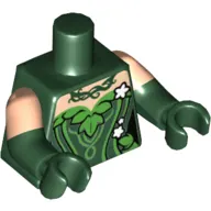 Torso, Dual Molded Arms, Plant Foliage White Flowers Print, Light Nougat Sleeves Pattern, Dark Green Arms and Hands