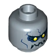Minifig Head Stone Stomper, Yellow Eyes, Black Eyebrows and Jagged Rock Mouth, Dark Blue Eye Shadow and Stone Cracks Print [Hollow Stud]