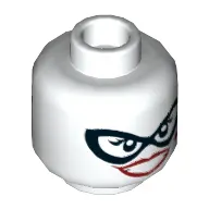 Minifig Head Harley Quinn, Dual Sided, Black Eyemask, Dark Red Lips, Diamond on Cheek, Wide Smile / Blue Eye Shadow, Frown Print [Hollow Stud]