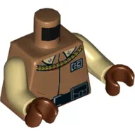 Torso Tunic with Gold Braid, Badge and Black Belt Print (General Lando Calrissian), Tan Arms, Reddish Brown Hands