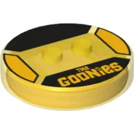 Function Brick Round 4 x 4 x 2/3 with 2 Studs and 'THE GOONIES' Print