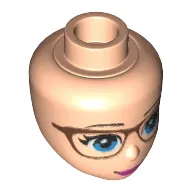 Minidoll Head with Blue Eyes, Glasses with Copper Frames, Pink Lips with Closed Mouth Smile Print