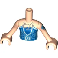 Minidoll Torso Girl with Blue Strapless Top with Light Aqua Trim and Silver Necklace Pattern, Light Nougat Arms with Hands with Dark Azure Tattoo Print