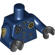 Torso Police Uniform, Gold Buttons and Badge, Radio Over Shoulder and 'GCPD' on Back Print, Dark Blue Arms with Gold Badge Right, Black Hands