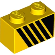Brick 1 x 2 with Black Triangle and 4 Stripes Leaning Left print