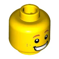 Minifig Head Hot Dog Man, Dark Orange Eyebrows and Freckles, Wide Grin with Teeth Print [Hollow Stud]