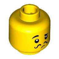 Minifig Head Connoisseur, Eyebrows, Raised Right Eyebrow, Black Thin Curly Mustache Print [Hollow Stud]
