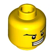 Minifig Head Retro Spaceman, Wide Eyebrows, Wide Grin Showing Teeth, Dark Tan Dimple and Chin Print [Hollow Stud]
